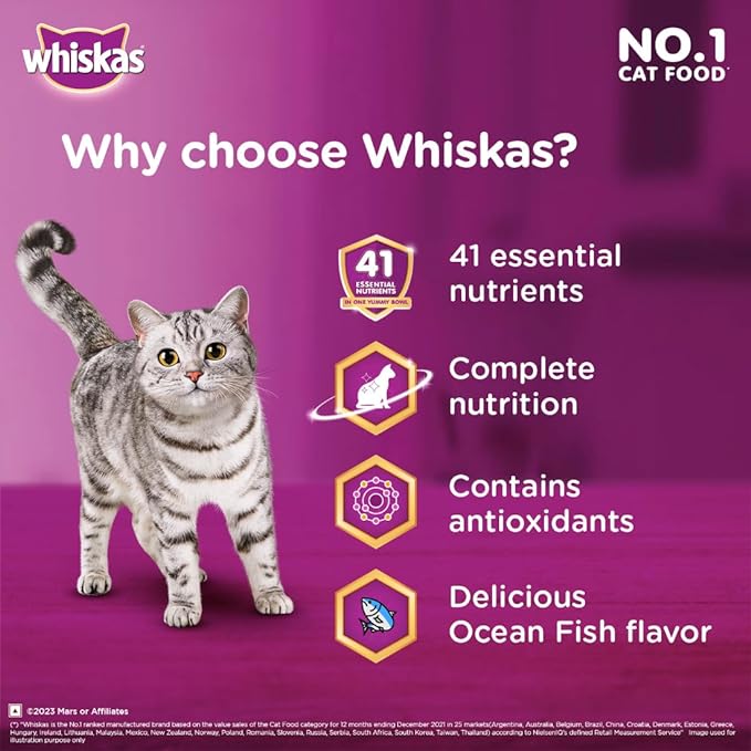 Whiskas Adult Dry Cat Food, Ocean Fish Flavour, 3kg